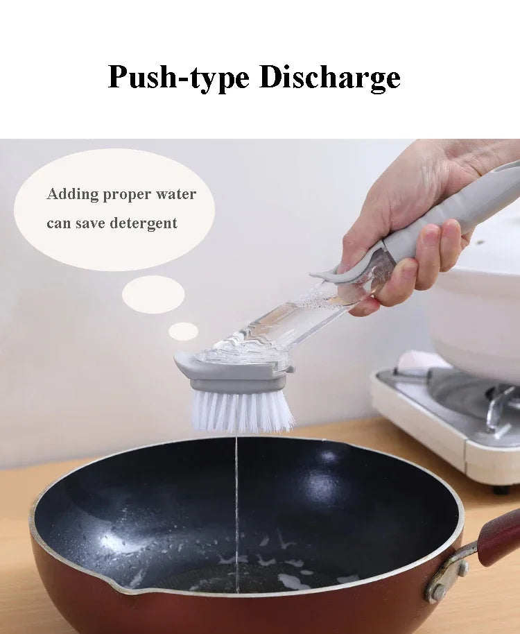 2-in-1 Soap Dispenser Kitchen Cleaning Brush – Long Handle Dish Scrubber with Sponge & Scraper | Leak-Proof Dishwashing Brush for Pots, Sink & Kitchen Cleaning