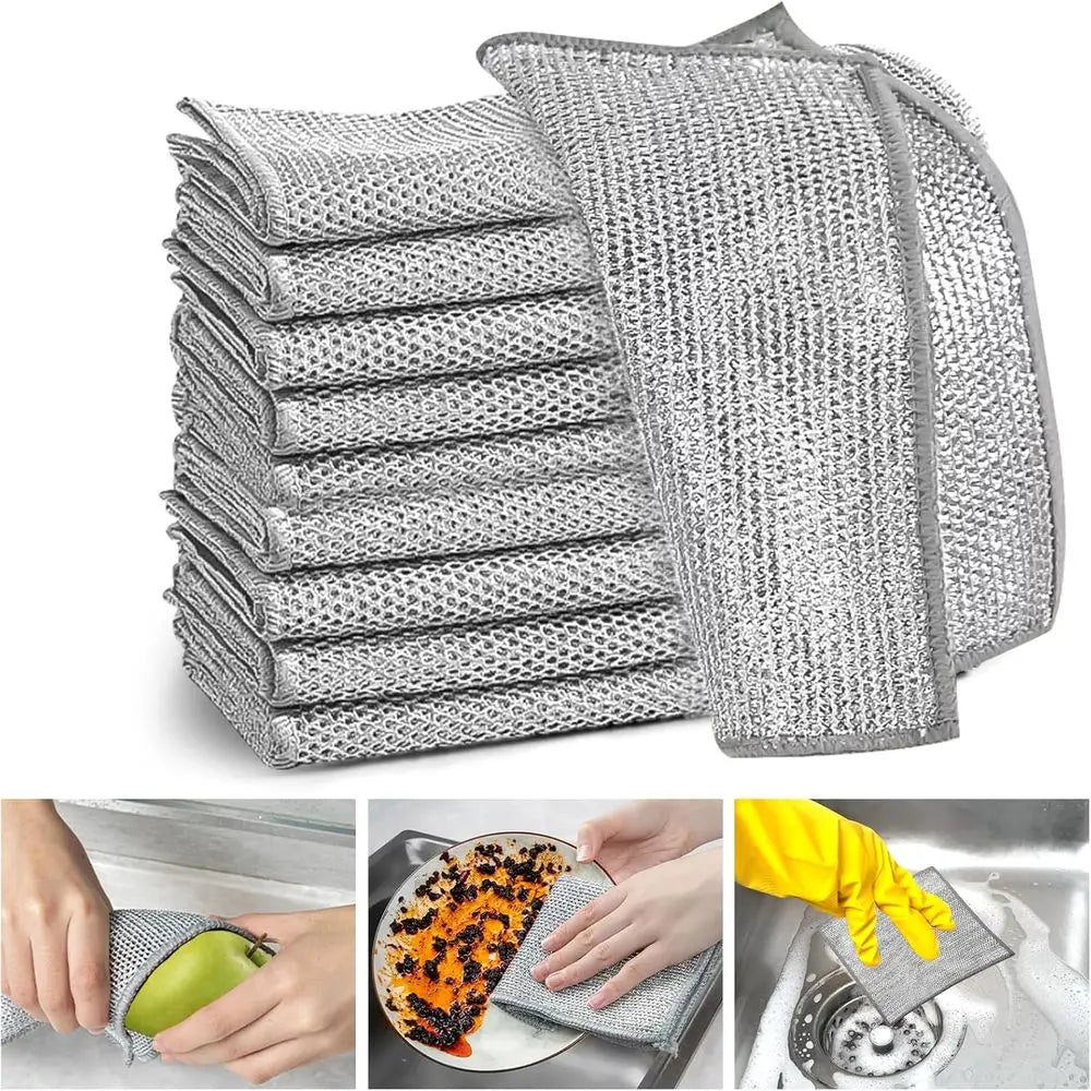 8-Pack Wire Dishwashing Cloths – Non-Scratch Steel Wool Cleaning Rags | Reusable Heavy Duty Kitchen Scrubbers for Pots, Pans, Dishes & Surfaces