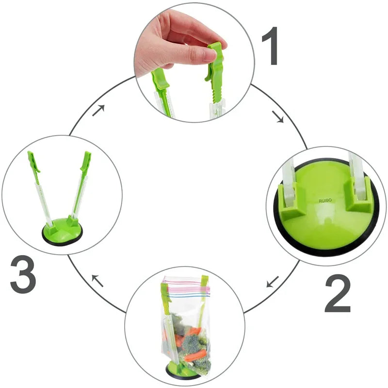 Adjustable Ziplock Bag Holder Stand – Hands-Free Food Storage Clip Rack | Non-Slip, Foldable Kitchen Bag Filling Tool