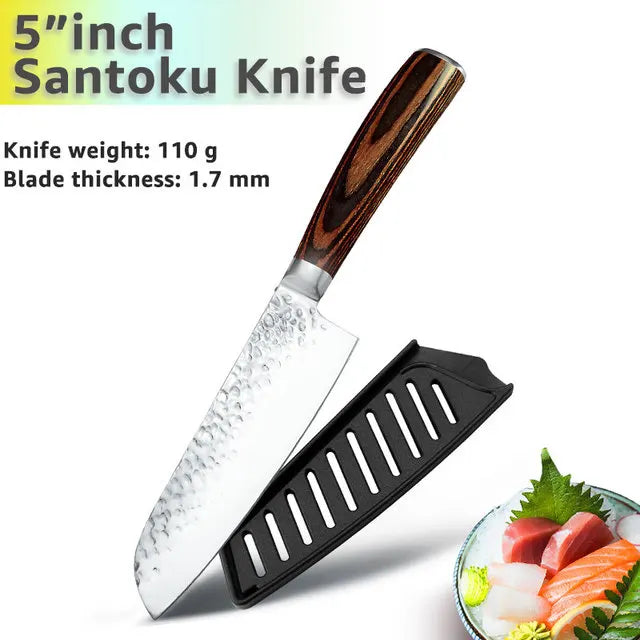 Japanese Chef Knife Set – 7CR17 High Carbon Stainless Steel Kitchen Knives | Ultra Sharp Santoku, Utility & Cleaver with Pakka Wood Handle