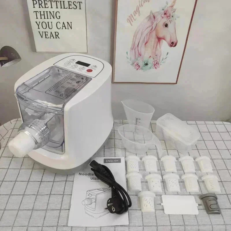 Electric Automatic Noodle Maker Machine – 220V Multifunction Pasta & Dumpling Maker | Dough Kneading, Pressing & Roller Kitchen Appliance with 6 Molds