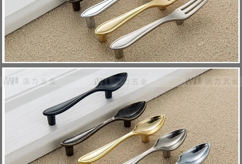 Zinc Alloy Creative Spoon Fork Knife Kitchen Cabinet Closet Furniture Door Knob Cabinet Pull Drawer Handles Cabinet Knob