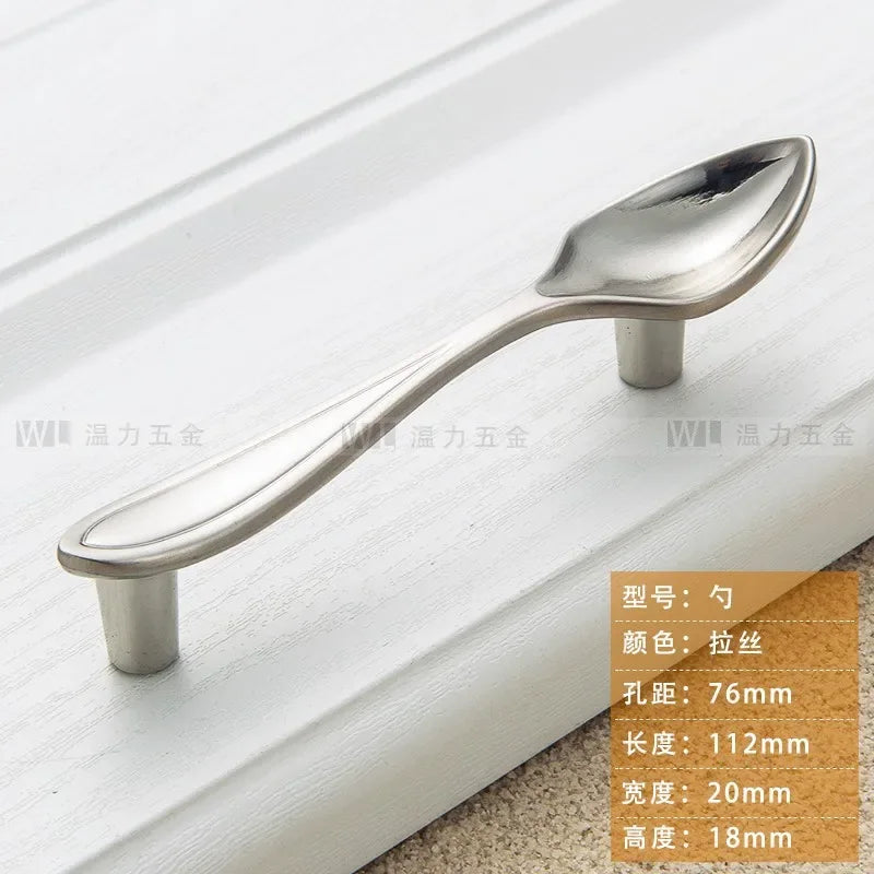 Zinc Alloy Creative Spoon Fork Knife Kitchen Cabinet Closet Furniture Door Knob Cabinet Pull Drawer Handles Cabinet Knob