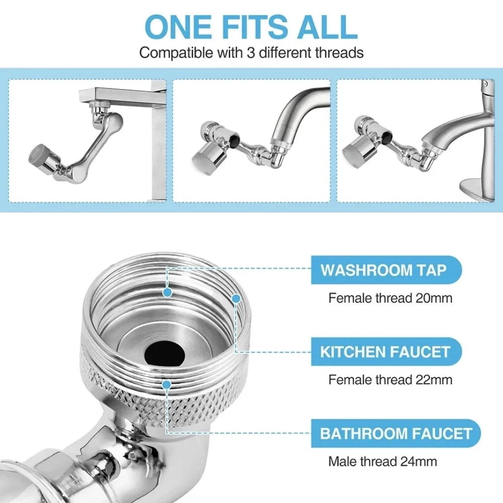 1080° Rotating Faucet Aerator – Universal Kitchen Tap Extender with Dual Water Modes | Metal Swivel Sink Sprayer for Kitchen & Bathroom Water Saving Attachment