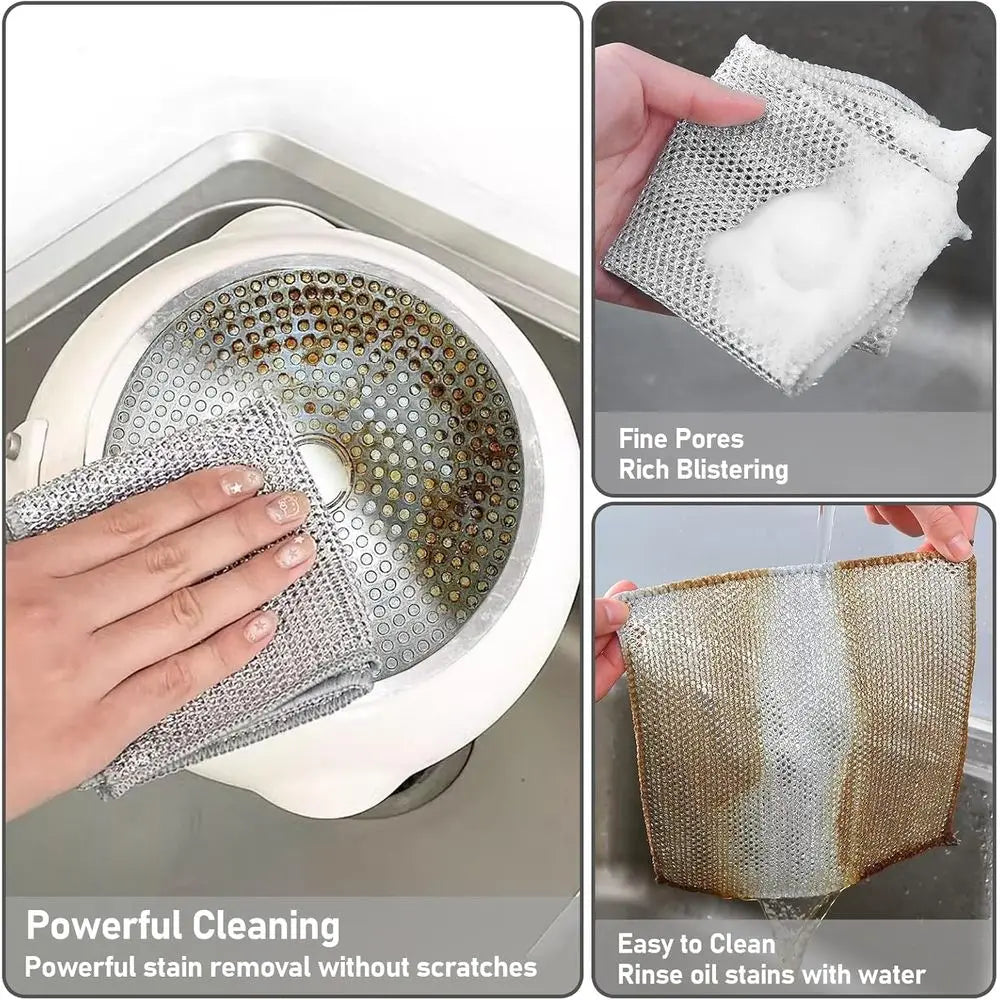 8-Pack Wire Dishwashing Cloths – Non-Scratch Steel Wool Cleaning Rags | Reusable Heavy Duty Kitchen Scrubbers for Pots, Pans, Dishes & Surfaces