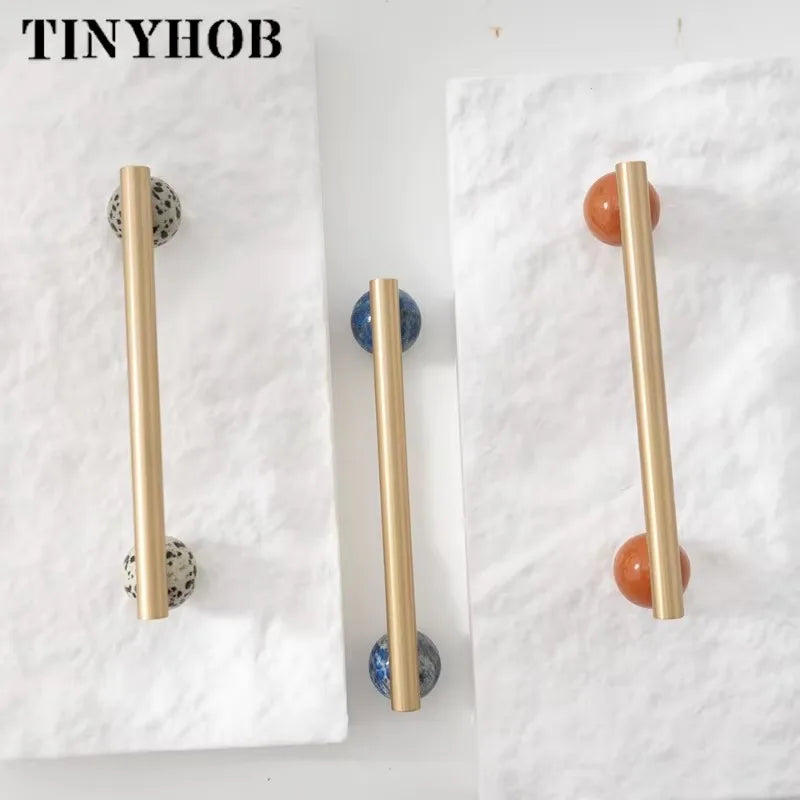 Nordic Marble & Brass Cabinet Handles – Luxury Drawer Pulls & Knobs | Modern Kitchen & Furniture Hardware for Cabinets, Dressers & Wardrobes