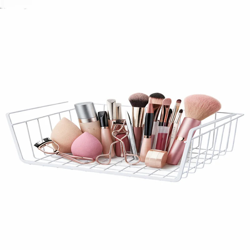 Multi-Functional Hanging Storage Basket – Iron Under-Shelf Organizer Rack | Kitchen, Bathroom & Makeup Storage Holder for Cabinets, Pantry & Counter Space Saving