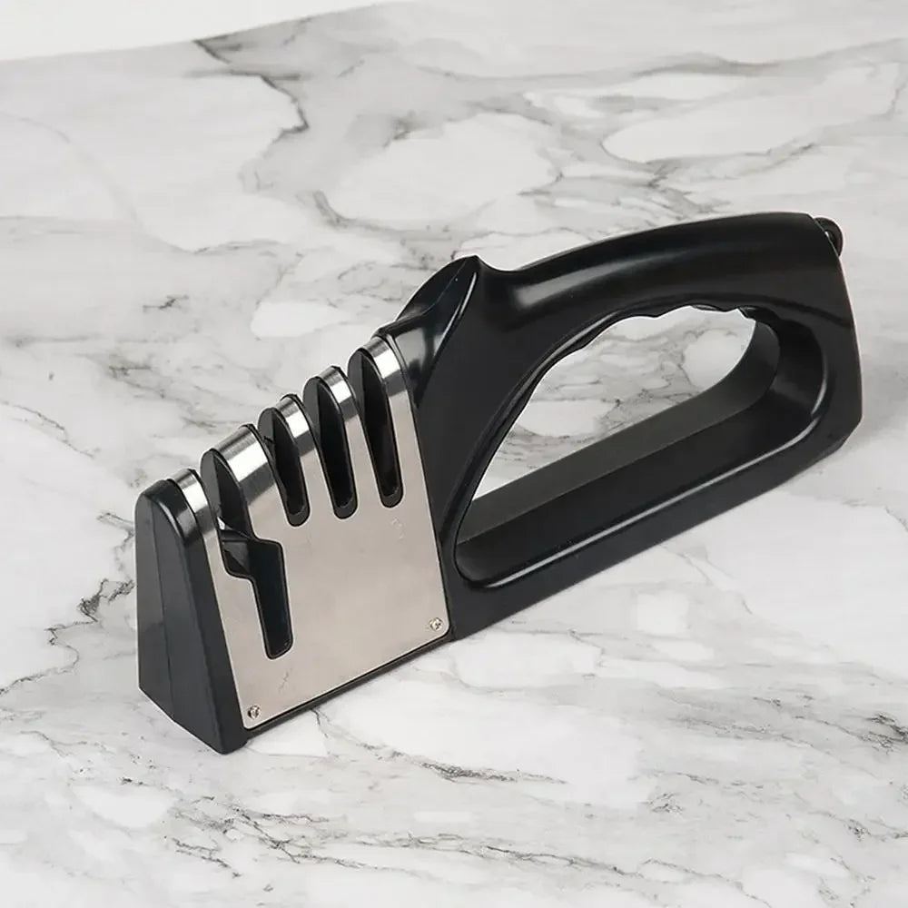 4-Stage Kitchen Knife Sharpener – Non-Slip Base Multifunction Knife Sharpening Tool | Portable Stainless Steel Sharpener for Kitchen & Household Knives