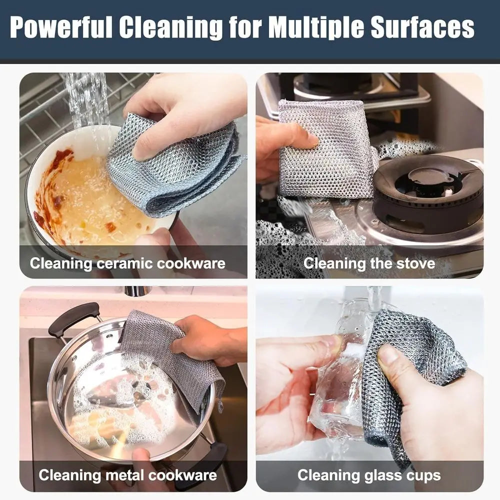10-Pack Steel Wire Dish Scrubbers – Double-Layer Non-Scratch Cleaning Cloths | Heavy Duty Kitchen Sponge for Pots, Pans, Sinks & Cookware Cleaning