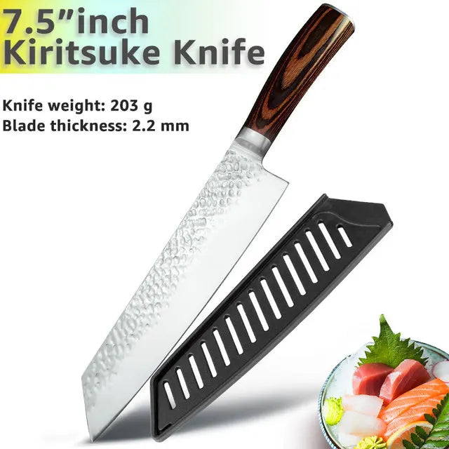 Japanese Chef Knife Set – 7CR17 High Carbon Stainless Steel Kitchen Knives | Ultra Sharp Santoku, Utility & Cleaver with Pakka Wood Handle