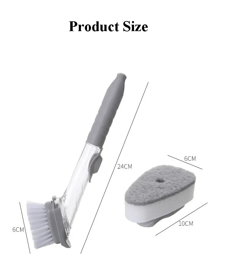 2-in-1 Soap Dispenser Kitchen Cleaning Brush – Long Handle Dish Scrubber with Sponge & Scraper | Leak-Proof Dishwashing Brush for Pots, Sink & Kitchen Cleaning