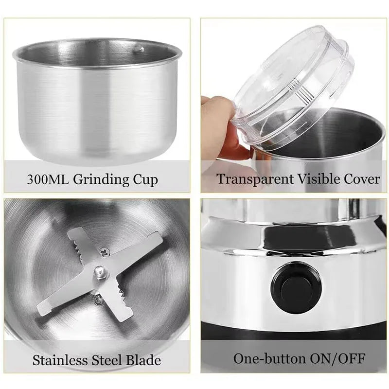 Electric Coffee & Spice Grinder – 4-Blade Multifunction Grinder for Beans, Nuts & Spices | 150W Kitchen Blender for Coffee, Grain & Seasoning Grinding