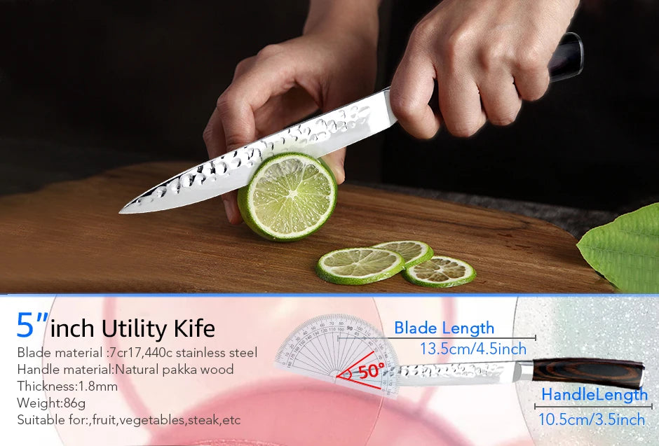 Japanese Chef Knife Set – 7CR17 High Carbon Stainless Steel Kitchen Knives | Ultra Sharp Santoku, Utility & Cleaver with Pakka Wood Handle