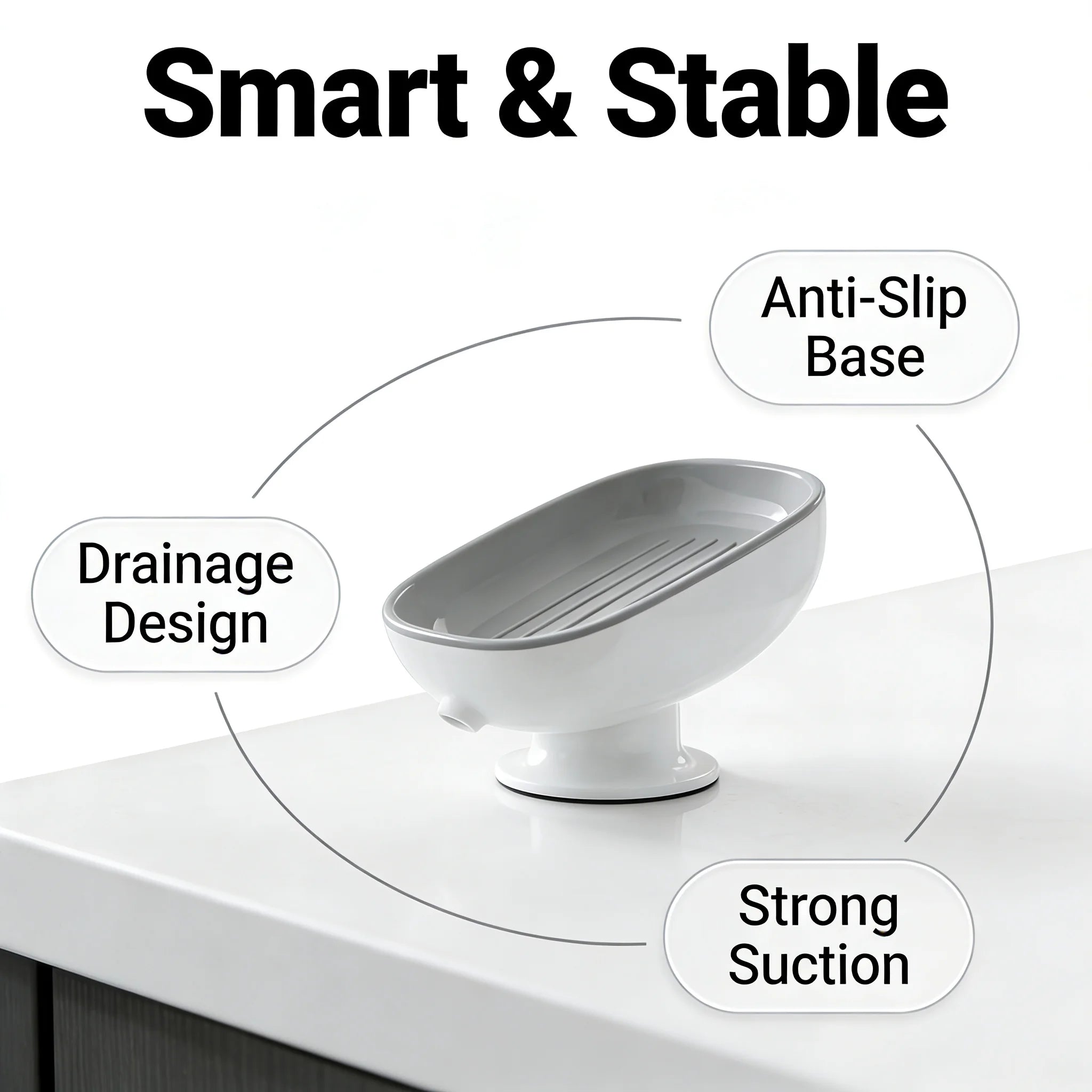 Self-Draining Suction Cup Soap Holder – Non-Slip Soap Dish for Bathroom, Shower & Kitchen Sink | Easy Install, No Drill