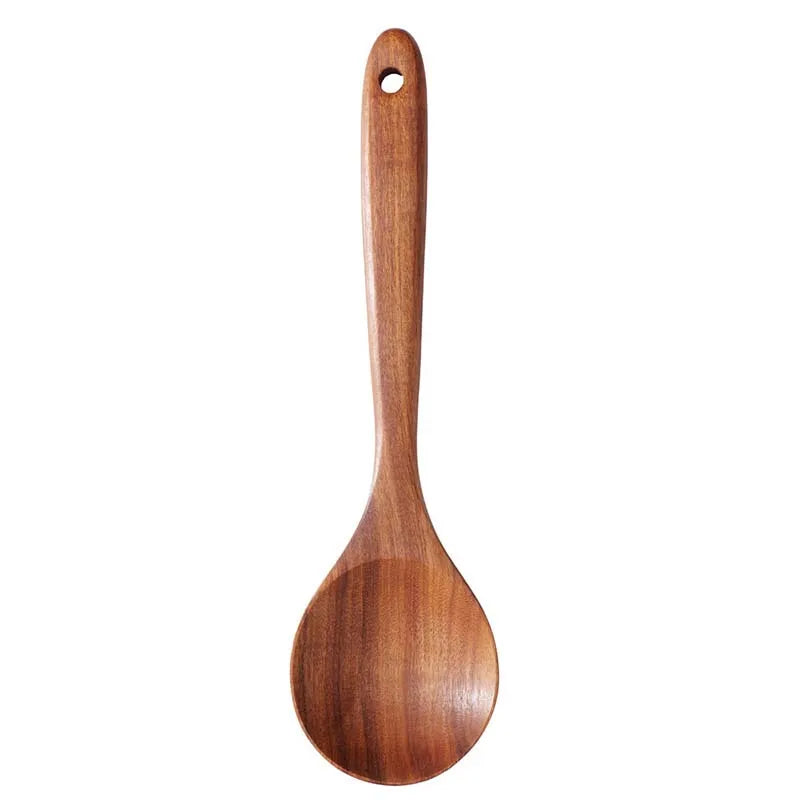 Wooden Kitchen Utensil Set with Holder – Natural Cooking Tools Set | Spatula, Spoon, Fork & Stirring Tools for Non-Stick Cookware