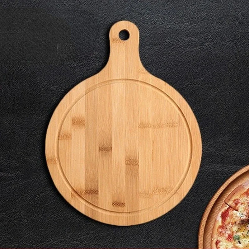 Solid Wood Cutting Board with Handle – Round Kitchen Chopping Board for Pizza, Bread & Fruit | Eco-Friendly Hanging Wooden Serving Board