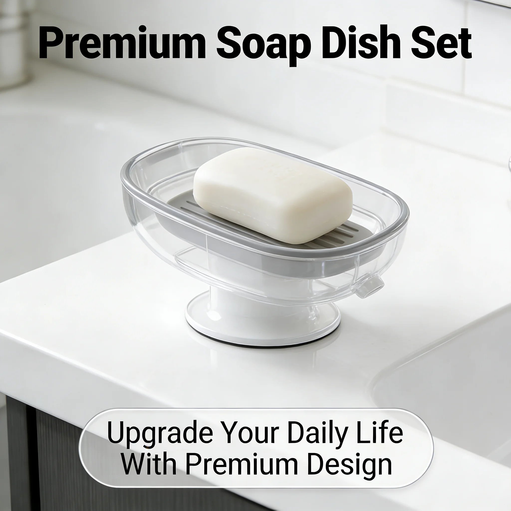 Suction Cup Soap Dish – Self-Draining Wall Mounted Soap Holder | Non-Slip Bathroom & Kitchen Sink Soap Storage Tray for Dry & Clean Soap