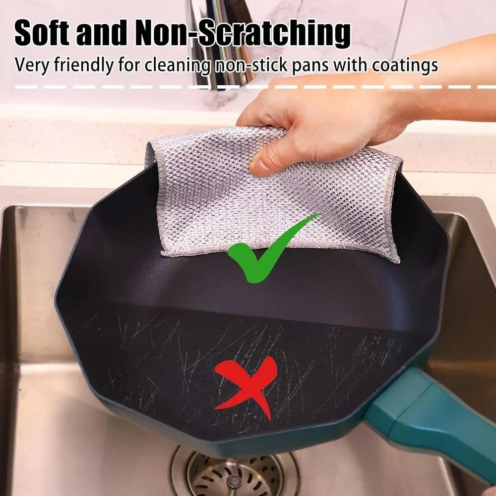 10-Pack Steel Wire Dish Scrubbers – Double-Layer Non-Scratch Cleaning Cloths | Heavy Duty Kitchen Sponge for Pots, Pans, Sinks & Cookware Cleaning