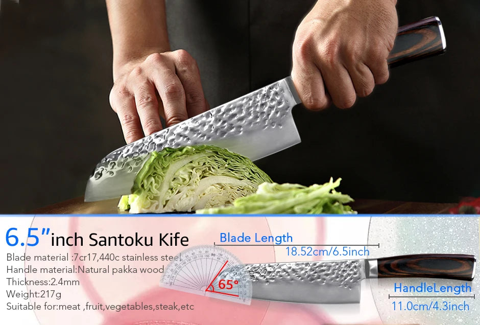 Japanese Chef Knife Set – 7CR17 High Carbon Stainless Steel Kitchen Knives | Ultra Sharp Santoku, Utility & Cleaver with Pakka Wood Handle