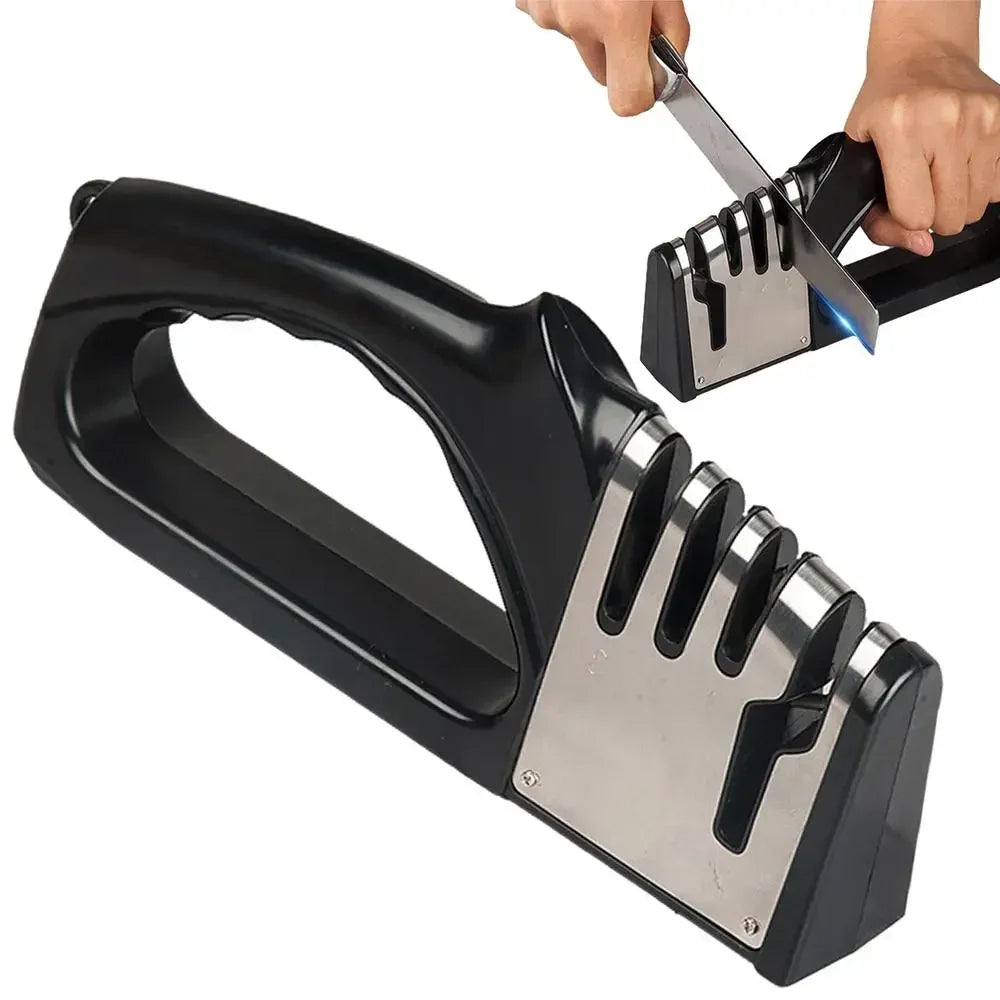 4-Stage Kitchen Knife Sharpener – Non-Slip Base Multifunction Knife Sharpening Tool | Portable Stainless Steel Sharpener for Kitchen & Household Knives