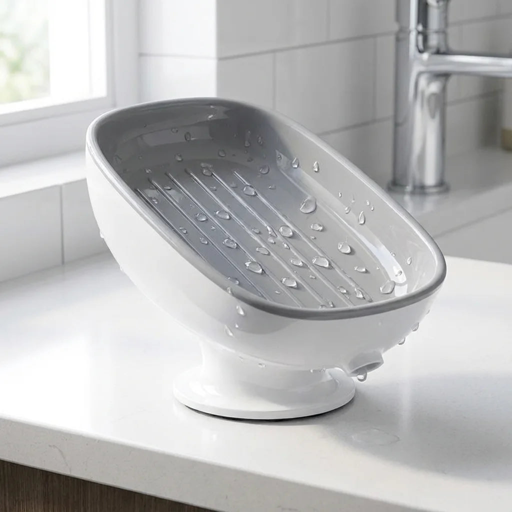 Self-Draining Suction Cup Soap Holder – Non-Slip Soap Dish for Bathroom, Shower & Kitchen Sink | Easy Install, No Drill