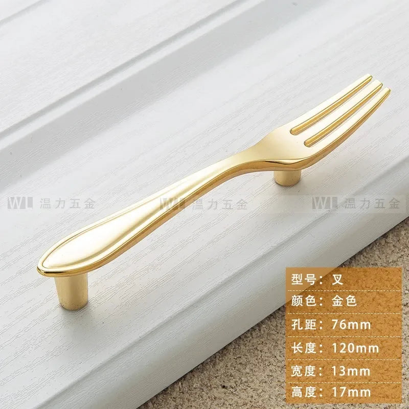Zinc Alloy Creative Spoon Fork Knife Kitchen Cabinet Closet Furniture Door Knob Cabinet Pull Drawer Handles Cabinet Knob