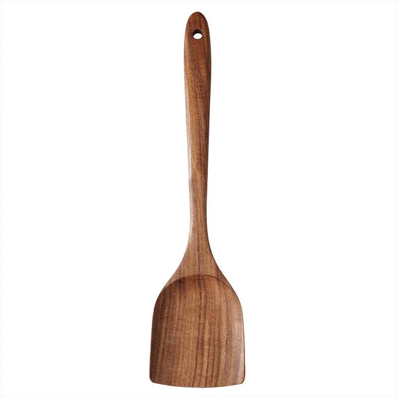 Wooden Kitchen Utensil Set with Holder – Natural Cooking Tools Set | Spatula, Spoon, Fork & Stirring Tools for Non-Stick Cookware