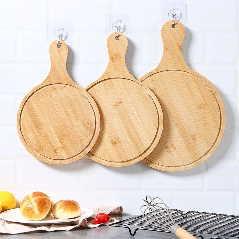 Solid Wood Cutting Board with Handle – Round Kitchen Chopping Board for Pizza, Bread & Fruit | Eco-Friendly Hanging Wooden Serving Board