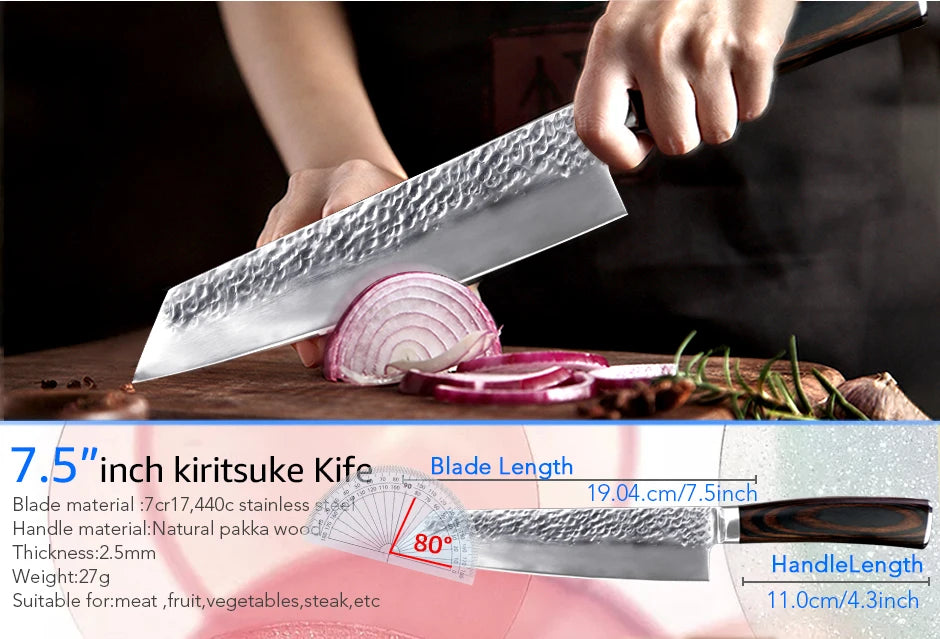 Japanese Chef Knife Set – 7CR17 High Carbon Stainless Steel Kitchen Knives | Ultra Sharp Santoku, Utility & Cleaver with Pakka Wood Handle
