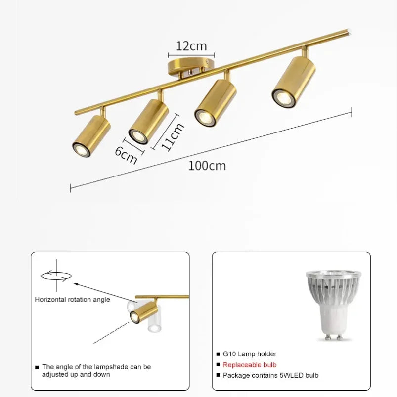 Modern Adjustable LED Ceiling Light Fixture – 4-Head Surface Mounted Chandelier Lamp | GU10 Spotlight Ceiling Light for Kitchen, Dining Room, Bedroom & Living Room