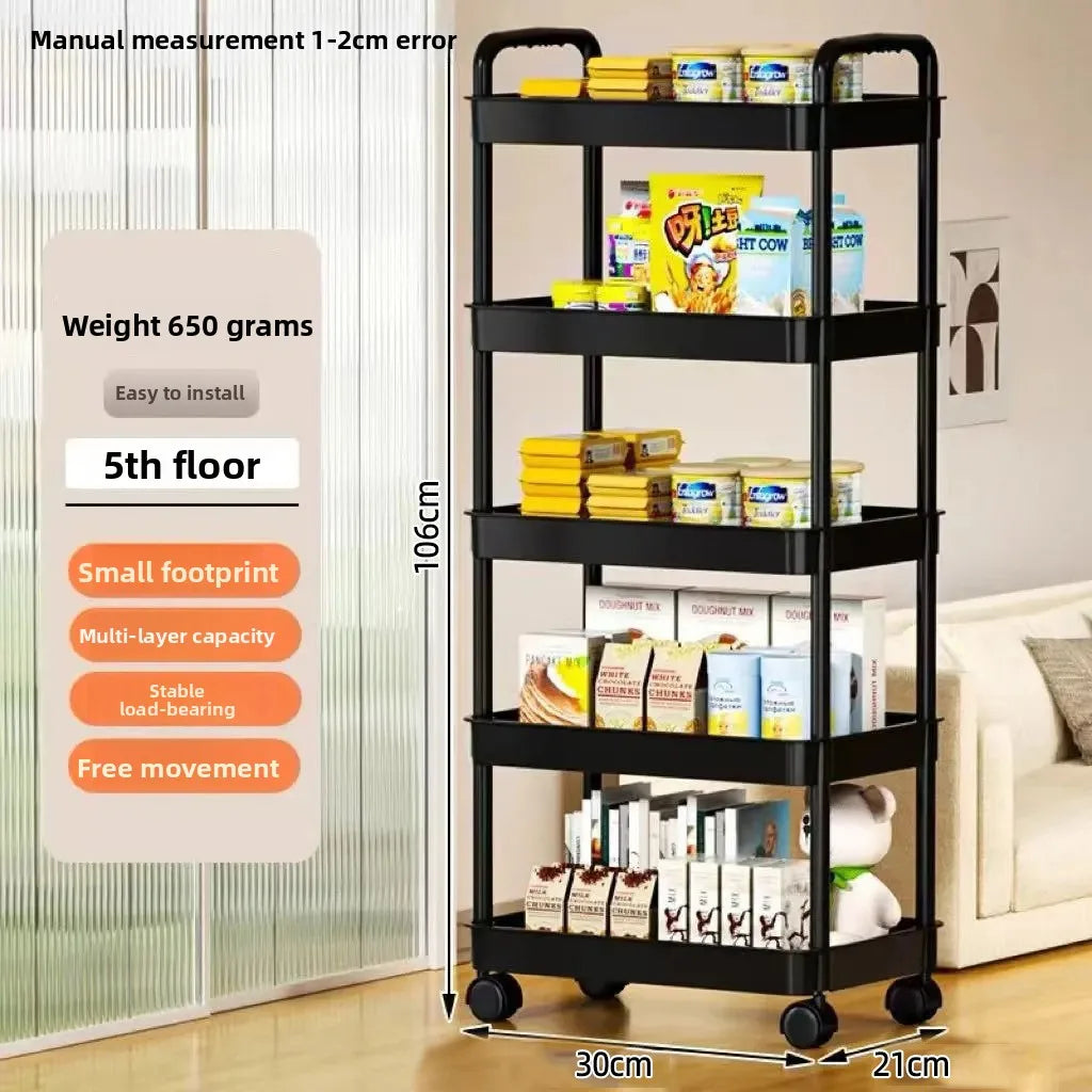 5-Tier Rolling Storage Cart with Wheels – Multi-Layer Kitchen Organizer Shelf | 360° Mobile Storage Rack for Kitchen, Bathroom, Office & Home Use