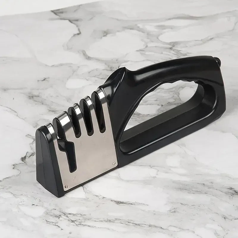 4-Stage Kitchen Knife Sharpener – Non-Slip Base Multifunction Knife Sharpening Tool | Portable Stainless Steel Sharpener for Kitchen & Household Knives