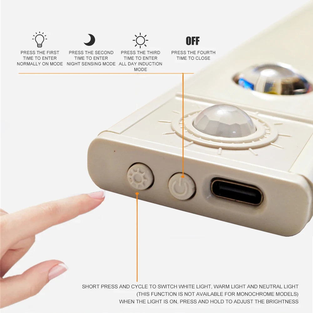 LED Motion Sensor Cabinet Light – Wireless Rechargeable Ultra-Thin Night Light | USB Under Cabinet Lighting for Kitchen, Bedroom, Wardrobe & Closet (3 Color Modes)