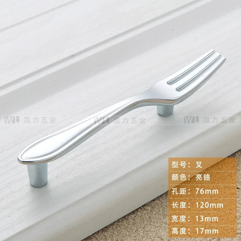 Zinc Alloy Creative Spoon Fork Knife Kitchen Cabinet Closet Furniture Door Knob Cabinet Pull Drawer Handles Cabinet Knob