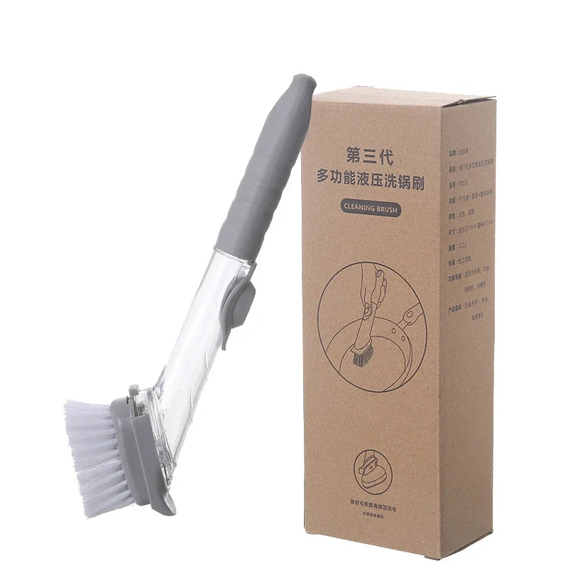 2-in-1 Soap Dispenser Kitchen Cleaning Brush – Long Handle Dish Scrubber with Sponge & Scraper | Leak-Proof Dishwashing Brush for Pots, Sink & Kitchen Cleaning