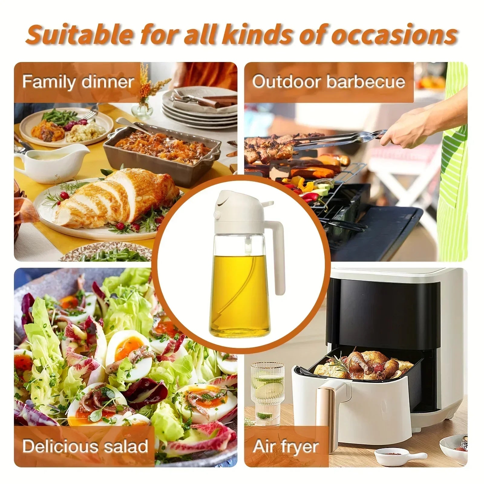 2-in-1 500ml Oil Sprayer & Pourer Bottle – Olive Oil Dispenser for Air Fryer, BBQ, Salad & Cooking (Leak-Proof Kitchen Gadget)