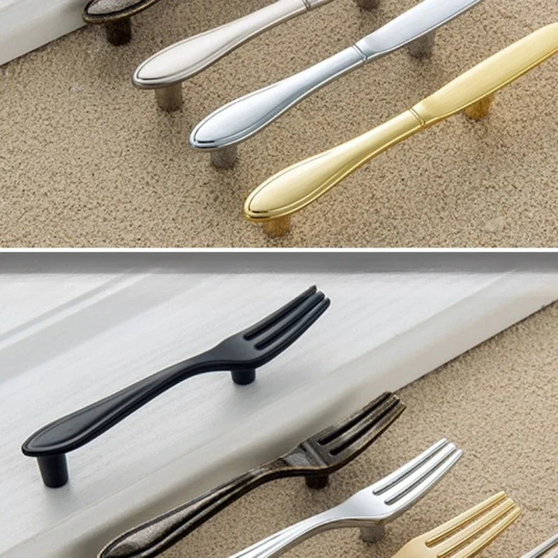 Zinc Alloy Creative Spoon Fork Knife Kitchen Cabinet Closet Furniture Door Knob Cabinet Pull Drawer Handles Cabinet Knob