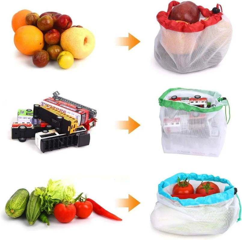 Reusable Mesh Storage Bags with Drawstring – Eco-Friendly Net Bags for Produce, Toys & Kitchen Organization | Washable Fruit & Vegetable Bags