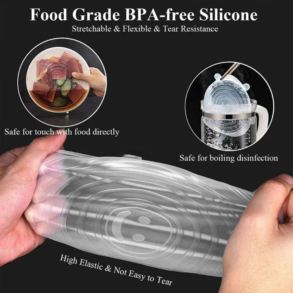 Reusable Silicone Food Lids – Stretchable Fresh Food Covers for Bowls & Containers | Leak-Proof Kitchen Storage Seals for Meal Prep & Food Preservation