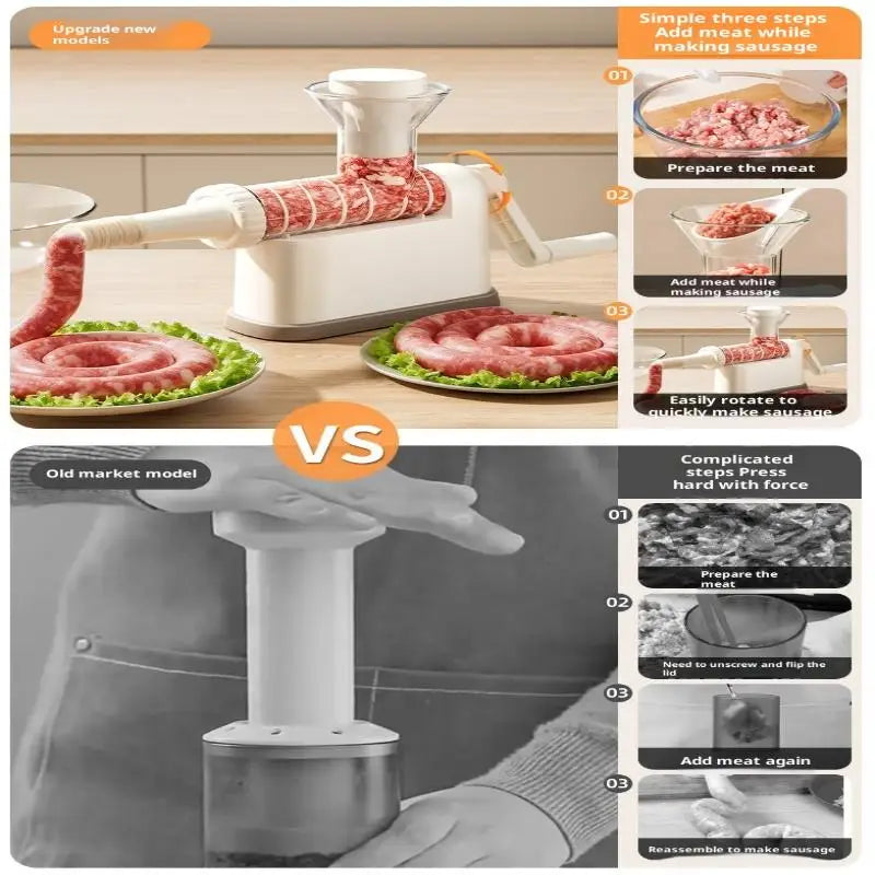 Manual Sausage Stuffer Machine – Hand-Crank Meat Grinder & Filling Maker | Home Sausage Maker with Tubes for DIY Meat Processing & BBQ Use
