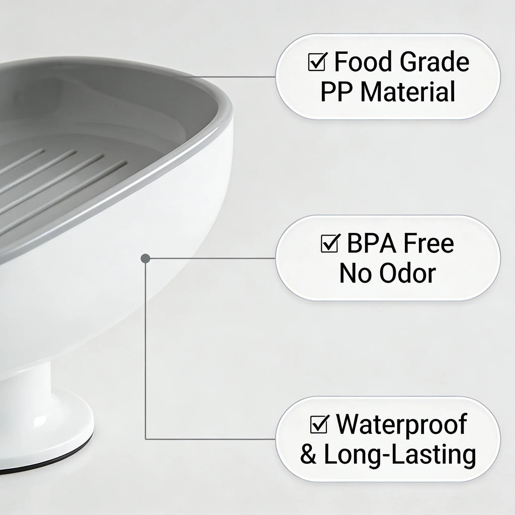 Suction Cup Soap Dish – Self-Draining Wall Mounted Soap Holder | Non-Slip Bathroom & Kitchen Sink Soap Storage Tray for Dry & Clean Soap