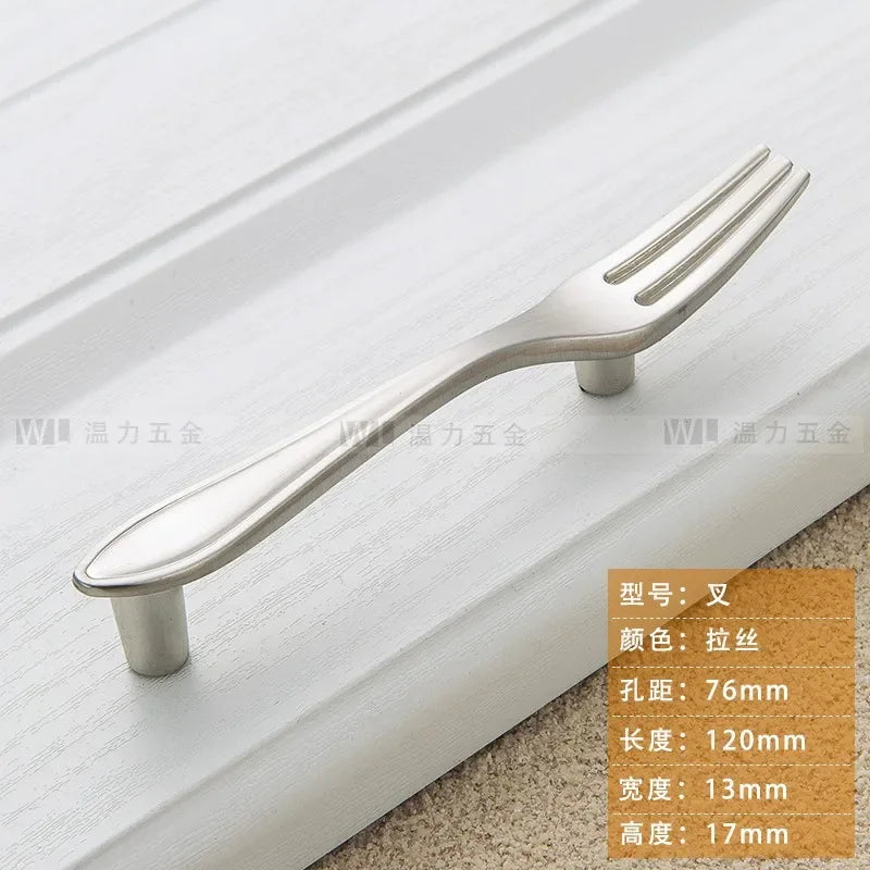 Zinc Alloy Creative Spoon Fork Knife Kitchen Cabinet Closet Furniture Door Knob Cabinet Pull Drawer Handles Cabinet Knob