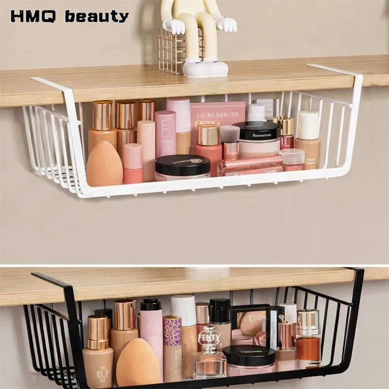 Multi-Functional Hanging Storage Basket – Iron Under-Shelf Organizer Rack | Kitchen, Bathroom & Makeup Storage Holder for Cabinets, Pantry & Counter Space Saving