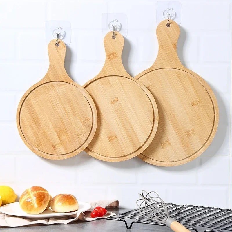 Solid Wood Cutting Board with Handle – Round Kitchen Chopping Board for Pizza, Bread & Fruit | Eco-Friendly Hanging Wooden Serving Board