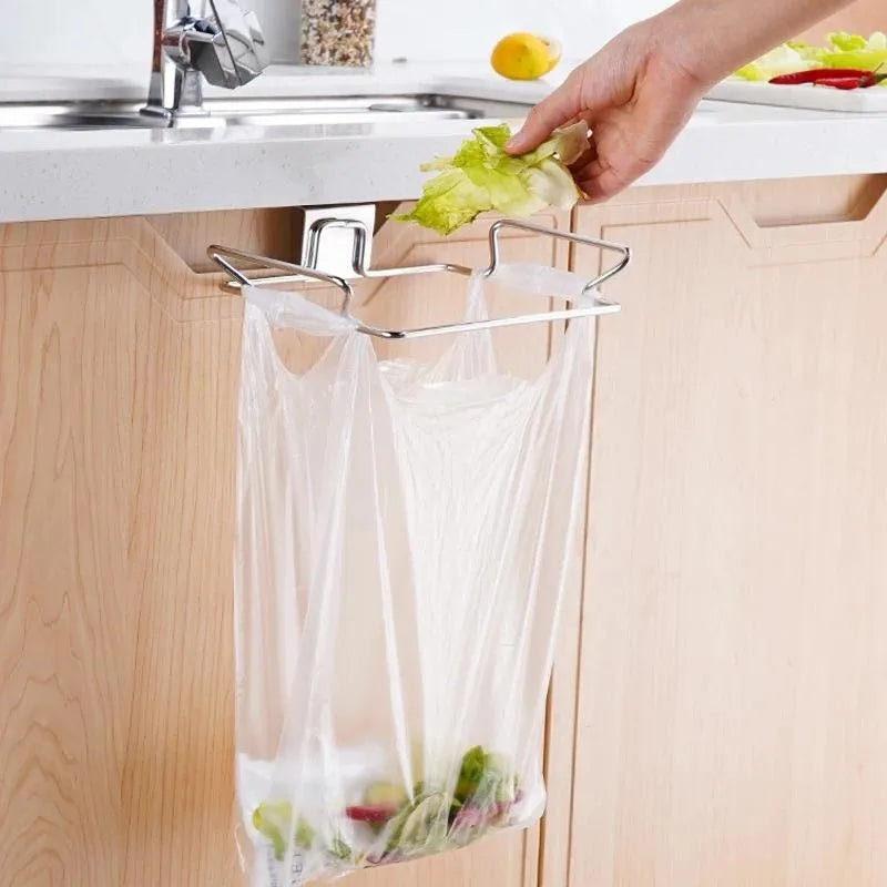 Over-the-Cabinet Trash Bag Holder – Stainless Steel Kitchen Garbage Rack | Space-Saving Hanging Trash Organizer