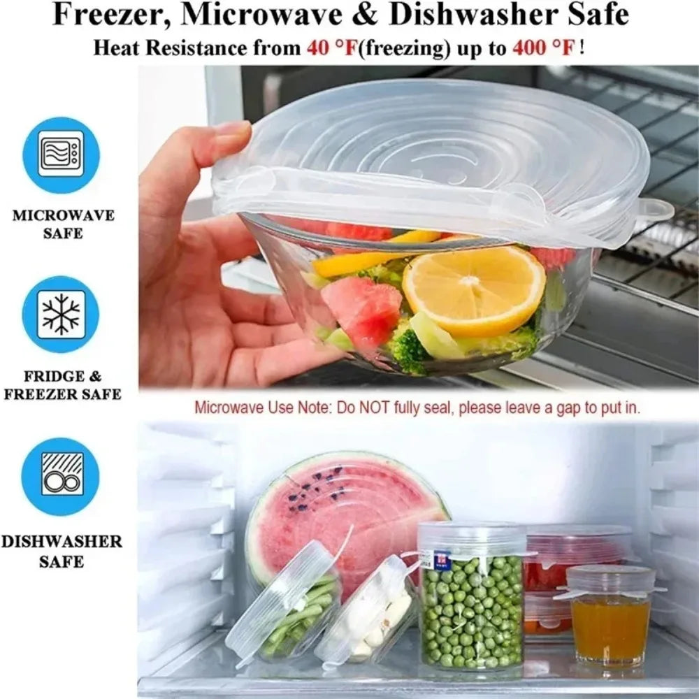 Reusable Silicone Food Lids – Stretchable Fresh Food Covers for Bowls & Containers | Leak-Proof Kitchen Storage Seals for Meal Prep & Food Preservation