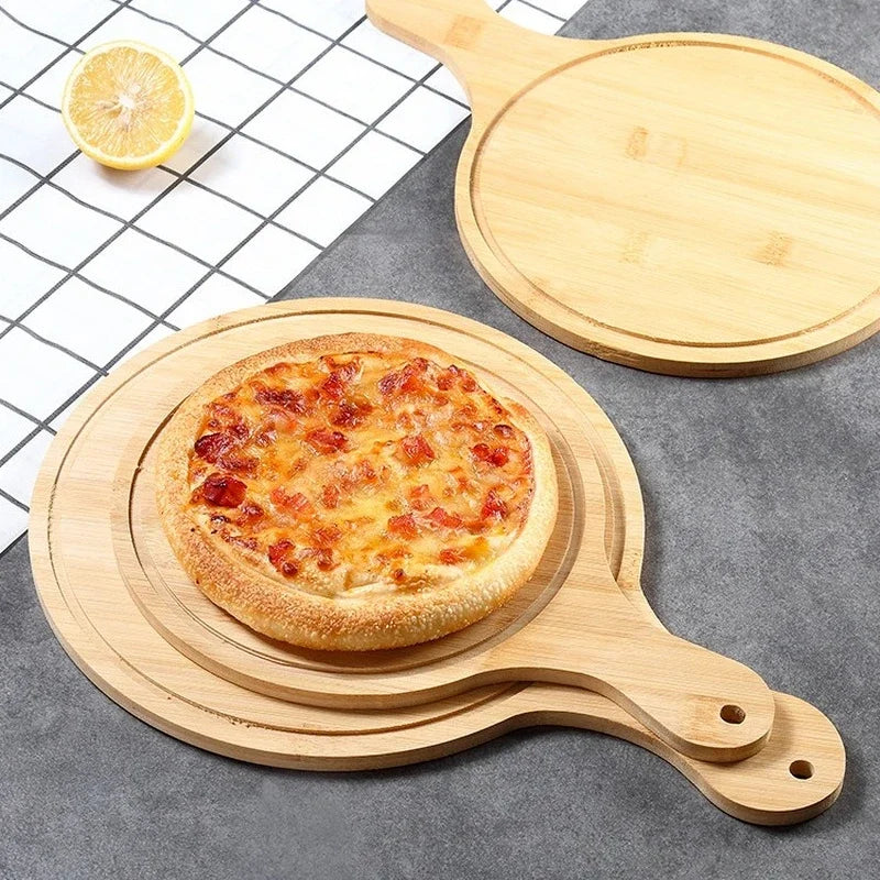 Solid Wood Cutting Board with Handle – Round Kitchen Chopping Board for Pizza, Bread & Fruit | Eco-Friendly Hanging Wooden Serving Board
