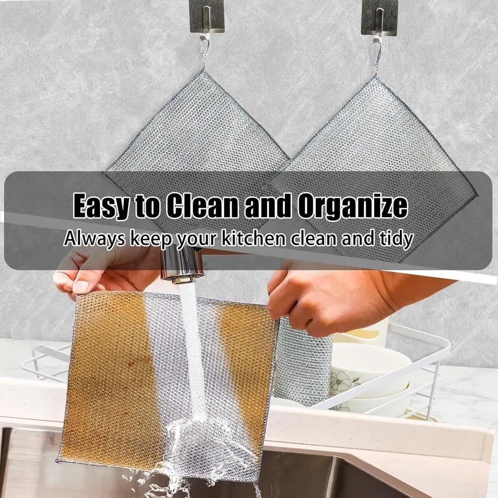10-Pack Steel Wire Dish Scrubbers – Double-Layer Non-Scratch Cleaning Cloths | Heavy Duty Kitchen Sponge for Pots, Pans, Sinks & Cookware Cleaning