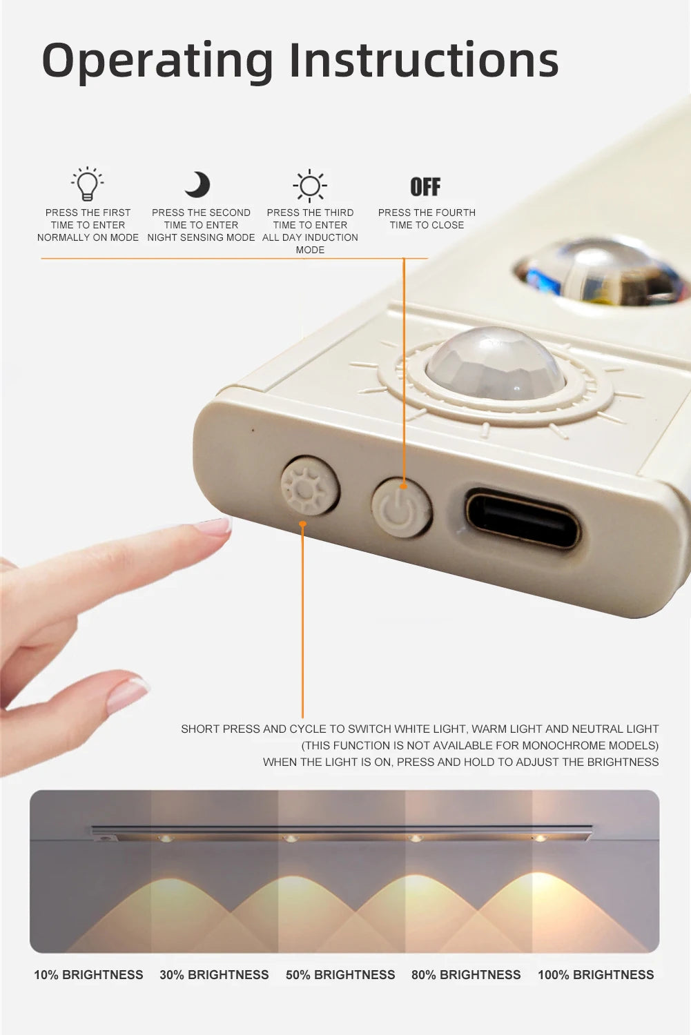 LED Motion Sensor Cabinet Light – Wireless Rechargeable Ultra-Thin Night Light | USB Under Cabinet Lighting for Kitchen, Bedroom, Wardrobe & Closet (3 Color Modes)