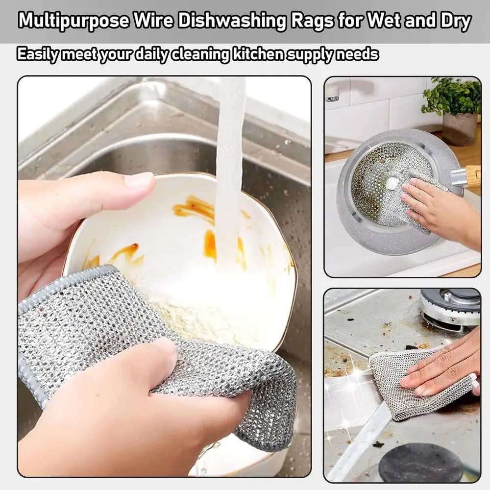 8-Pack Wire Dishwashing Cloths – Non-Scratch Steel Wool Cleaning Rags | Reusable Heavy Duty Kitchen Scrubbers for Pots, Pans, Dishes & Surfaces